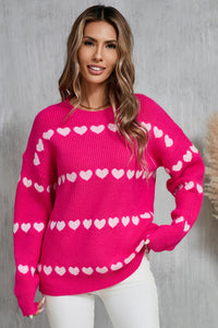 Heart Round Neck Long Sleeve Sweater (multiple color options)