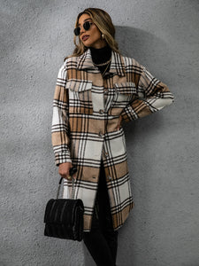 Plaid Collared Neck Long Sleeve Coat (multiple color options)