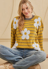 Load image into Gallery viewer, Flower Stripe Round Neck Long Sleeve Sweater
