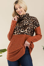 Load image into Gallery viewer, Curved Hem Leopard Turtleneck Long Sleeve Blouse
