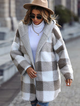 Load image into Gallery viewer, Plaid Open Front Hooded Coat
