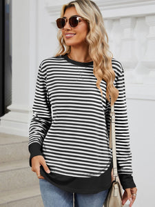 Striped Round Neck Long Sleeve Sweatshirt (multiple color options)