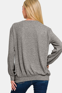 Melange Round Neck Top in Charcoal