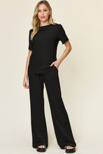 Load image into Gallery viewer, Round Neck Short Sleeve T-Shirt and Wide Leg Pants Set (multiple color options)

