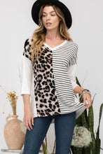 Load image into Gallery viewer, Front Leopard and Striped Print V-Neck T-Shirt
