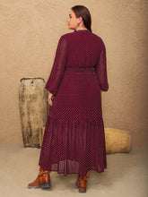 Load image into Gallery viewer, Embroidered Polka Dot Tie Neck Long Sleeve Midi Dress
