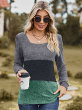 Load image into Gallery viewer, Color Block Square Neck Long Sleeve T-Shirt (multiple color options)
