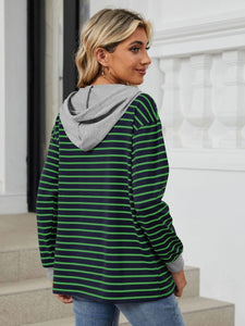 Drawstring Striped Long Sleeve Hoodie (multiple color options)