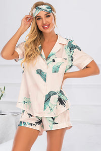 Printed Button Up Short Sleeve Top and Shorts Lounge Set  (multiple color/print options)