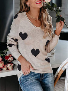 Heart Scoop Neck Long Sleeve Sweater (multiple color options)