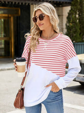 Load image into Gallery viewer, Slit Contrast Striped Long Sleeve Sweatshirt (multiple color options)
