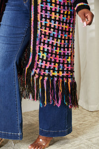 Whimsical Wanderlust Multicolored Open Front Fringe Hem Cardigan