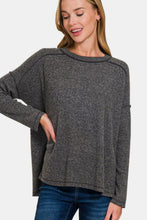 Load image into Gallery viewer, Exposed Seam Brushed Round Neck Sweater in Black
