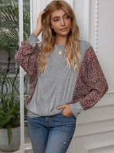 Load image into Gallery viewer, Leopard Print Round Neck Dolman Sleeve Blouse
