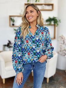 Printed Balloon Sleeve Blouse