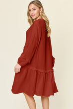 Load image into Gallery viewer, Texture Half Button Ruffle Trim Dress
