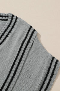 Striped Trim V-Neck Sweater Vest (multiple color options)