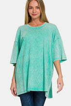 Load image into Gallery viewer, Washed Round Neck Drop Shoulder Oversized T-Shirt in Turquoise
