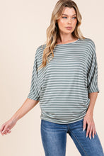 Load image into Gallery viewer, Striped Boat Neck Dolman Sleeve Top in Dusty Olive
