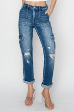 Load image into Gallery viewer, RISEN High Rise Cargo Ankle Roll Up Straight Jeans
