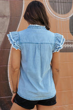 Load image into Gallery viewer, Raw Hem Button Up Cap Sleeve Denim Top (multiple color options)
