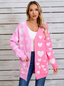 Heart Open Front Long Sleeve Cardigan (multiple color options)