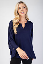 Load image into Gallery viewer, Notched Three-Quarter Sleeve Blouse in Navy
