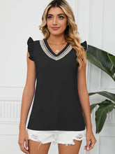 Load image into Gallery viewer, Ruffled V-Neck Cap Sleeve Blouse (multiple color options)
