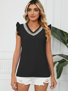 Ruffled V-Neck Cap Sleeve Blouse (multiple color options)