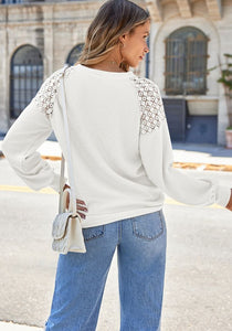 Lace Detail Round Neck Lantern Sleeve Top (multiple color options)