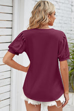 Load image into Gallery viewer, Notched Ruched Short Sleeve Top (multiple color options)
