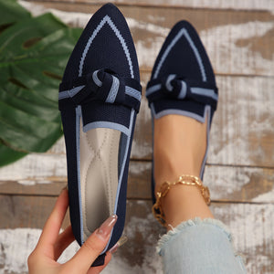 Bow Contrast Trim Point Toe Loafers (multiple color options)