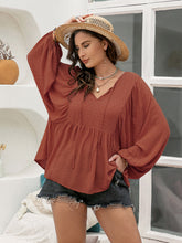 Load image into Gallery viewer, Swiss Dot Tie Neck Long Sleeve Blouse in Rust
