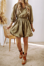 Load image into Gallery viewer, Smocked Johnny Collar Three-Quarter Sleeve Mini Dress
