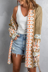 Geometric Open Front Long Sleeve Cardigan (multiple color options)