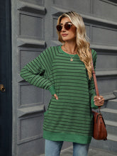 Load image into Gallery viewer, Pocketed Striped Round Neck Long Sleeve T-Shirt (multiple color options)
