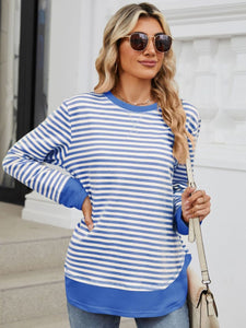 Striped Round Neck Long Sleeve Sweatshirt (multiple color options)