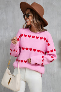 Heart Round Neck Long Sleeve Sweater (multiple color options)