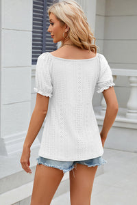 Eyelet Drawstring Short Sleeve Top  (multiple color options)