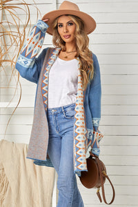 Geometric Open Front Long Sleeve Cardigan (multiple color options)