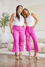 Load image into Gallery viewer, RFM &quot;Chloe&quot; Tummy Control High Waist Cropped Wide Leg Raw Hem Jeans in Pink Rouge
