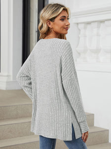 Ribbed Round Neck Long Sleeve Top (multiple color options)