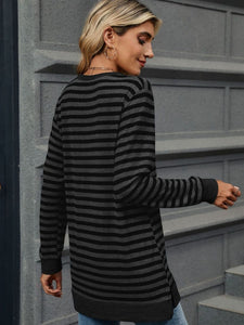 Striped Round Neck Long Sleeve Top (multiple color options)