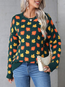 Maple Leaf Round Neck Long Sleeve Sweater (2 color options)