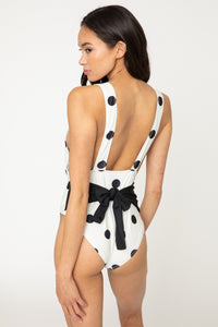 Beachy Keen Polka Dot Tied Plunge One-Piece Swimsuit
