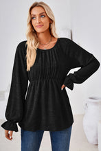 Load image into Gallery viewer, Ruched Round Neck Flounce Sleeve Blouse (multiple color options)
