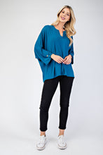 Load image into Gallery viewer, Notched Three-Quarter Sleeve Blouse in Teal
