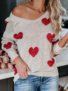 Heart Scoop Neck Long Sleeve Sweater (multiple color options)