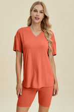 Load image into Gallery viewer, Ribbed V-Neck Short Sleeve Top and Shorts Set (multiple color options)
