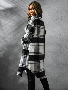 Plaid Collared Neck Long Sleeve Coat (multiple color options)